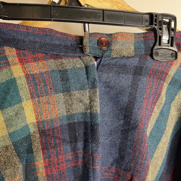 Vintage 70s Pencil Skirt - 25 in Waist - Plaid Blue Green Red Yellow Zipper Back - Picture 4 of 5